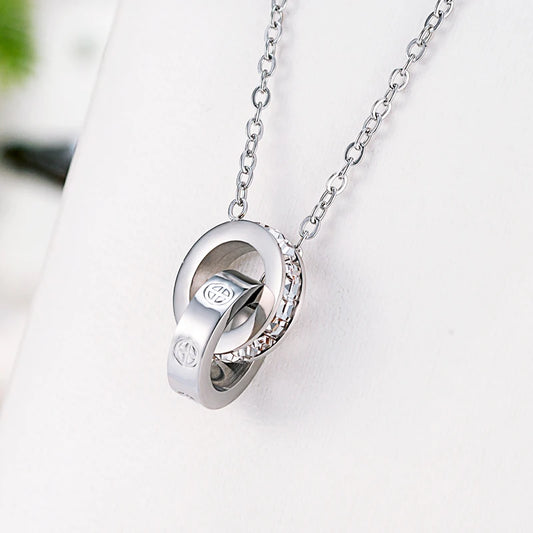 Double Circle Design Cross screw And Crystal Necklace Pendant For Women Stainless Steel Top Quality Love nails Necklace