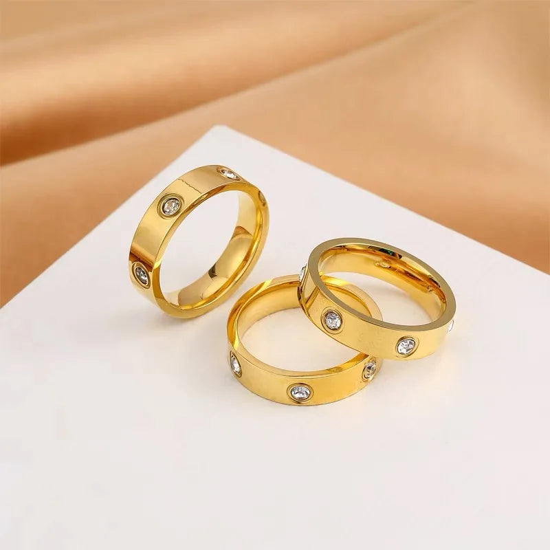 Classic Cross Stainless Steel Love Ring For Women Men Rose Gold Color Couple CZ Crystal Rings Luxury Jewelry Wedding Gift