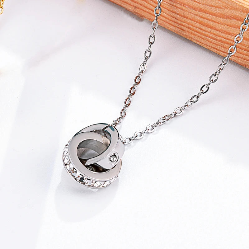 Double Circle Design Cross screw And Crystal Necklace Pendant For Women Stainless Steel Top Quality Love nails Necklace