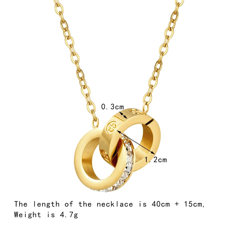 Double Circle Design Cross screw And Crystal Necklace Pendant For Women Stainless Steel Top Quality Love nails Necklace
