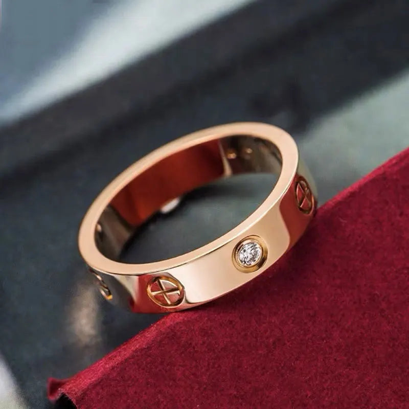 Classic Cross Stainless Steel Love Ring For Women Men Rose Gold Color Couple CZ Crystal Rings Luxury Jewelry Wedding Gift