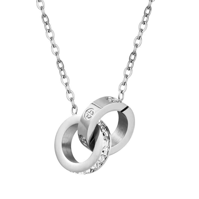 Double Circle Design Cross screw And Crystal Necklace Pendant For Women Stainless Steel Top Quality Love nails Necklace