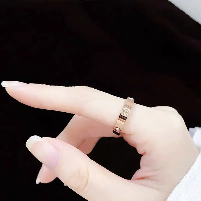 Classic Cross Stainless Steel Love Ring For Women Men Rose Gold Color Couple CZ Crystal Rings Luxury Jewelry Wedding Gift